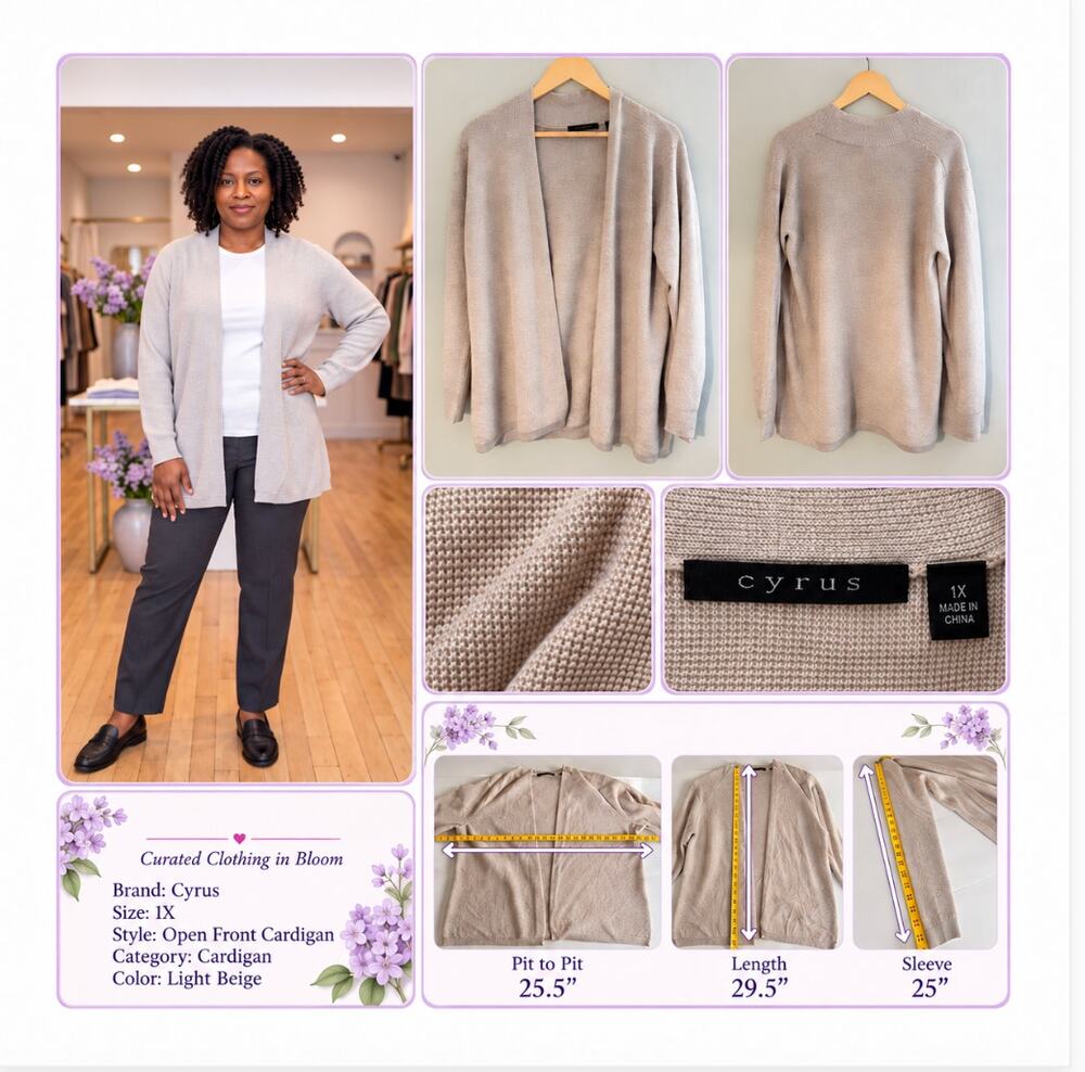 Cyrus Light Beige Open Front Knit Cardigan Size 1X